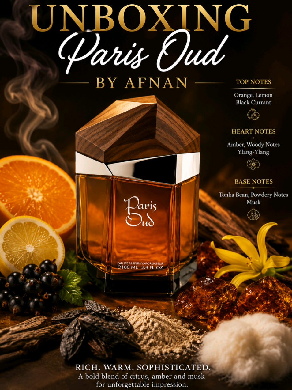 TikTok post by @twllin7 for Afnan Perfumes. Caption reads: [...] clean musky dry down. Paris Oud by @Afnan....