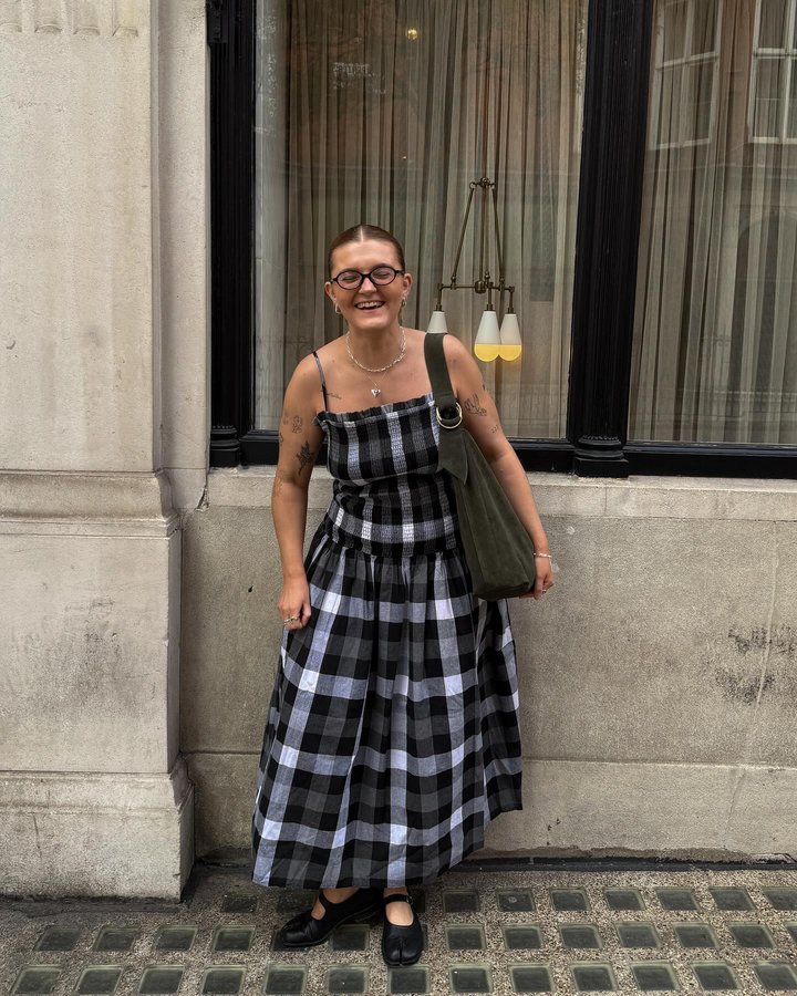 Instagram post by @lucyroseford for Needs No Label. Caption reads: [...] it for this dress 🖤🩶🤍

Dress....