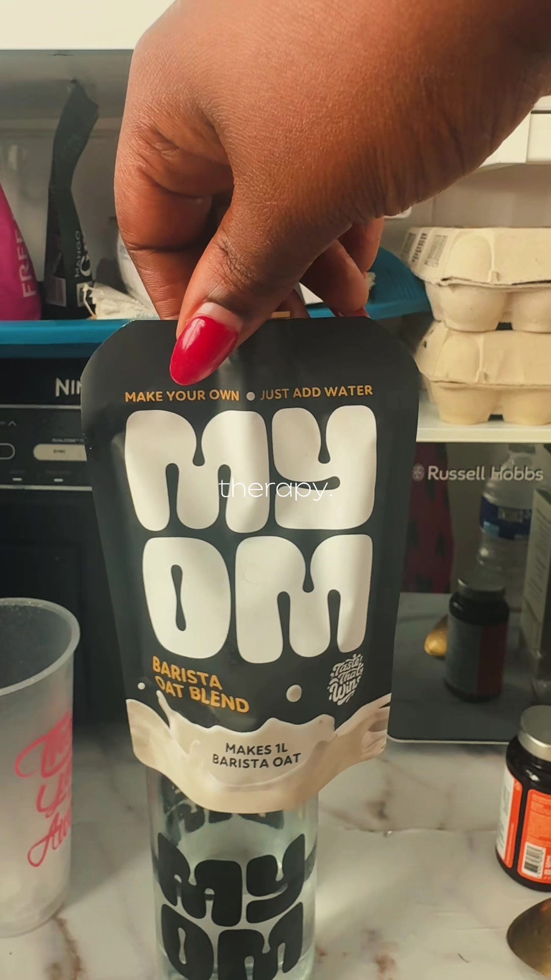 TikTok post by @establishinfaith for MYOM. Caption reads: My therapy @myomshop @Free Soul #matcha #freesoul....