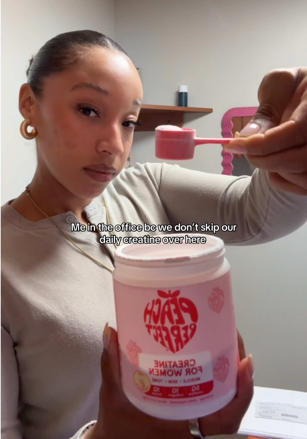 TikTok post by @sammiris4 for Peach Perfect Nutrition. Caption reads: Gains gains GAINS @Peach Perfect Nutrition code:....