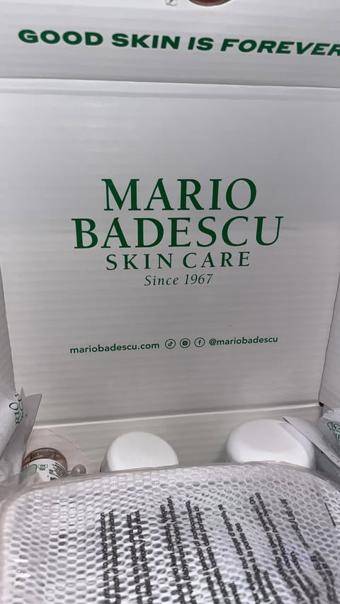 Instagram post by @wavy.wildine for Mario Badescu. Caption reads: Mario Badescu PR Unboxing 💚 • • • @mariobadescu •....