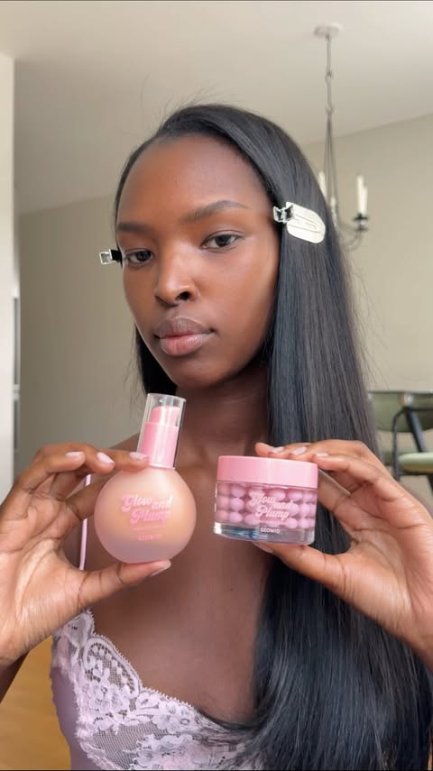 Instagram post by @naomikeza for H&M Beauty. Caption reads: [...] my skincare for the perfect finish ✨🎀....