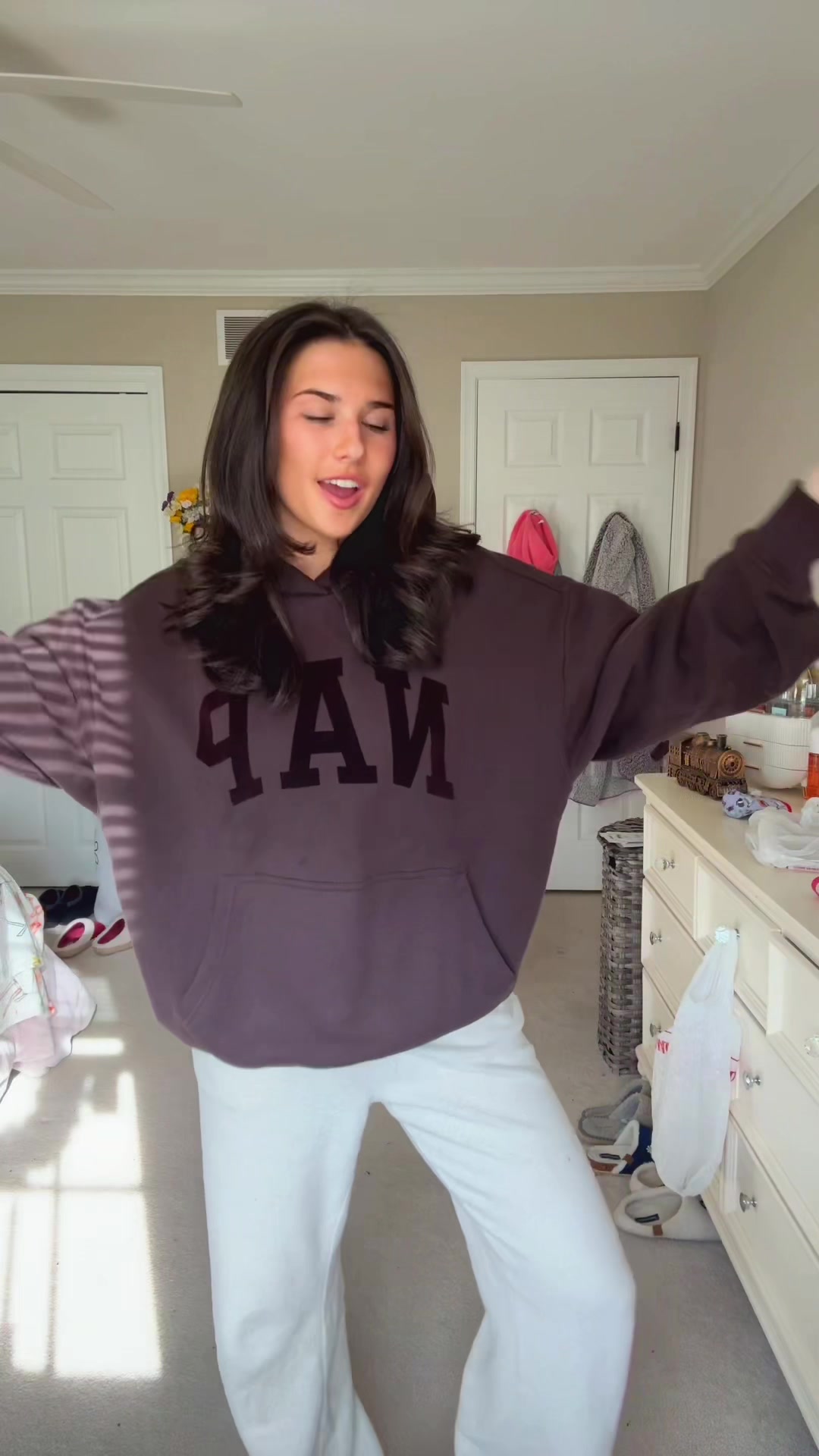 TikTok post by @daddiemeal for GAP. Caption reads: This @Gap sweatshirt is so comfy cozy I’ve been....