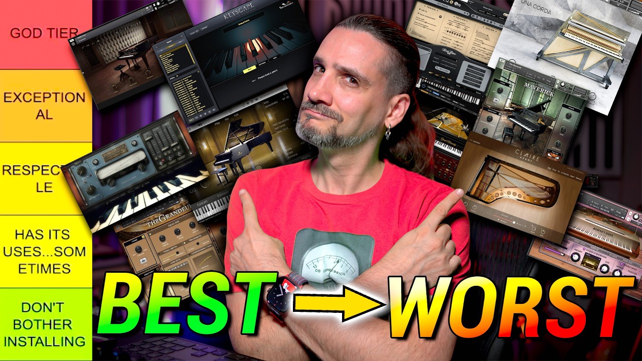 YouTube post by @DomSigalas for Leroy’s Blend. Caption reads: Ranking 20(!) Top Piano Libraries from BEST to....