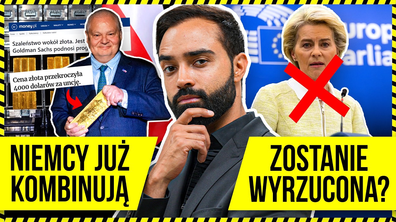 YouTube post by @DlaPieniędzy for Goldsaver. Caption reads: GERMANY, TUSK AND GOLD FROM NBP, VON DER LEYEN....