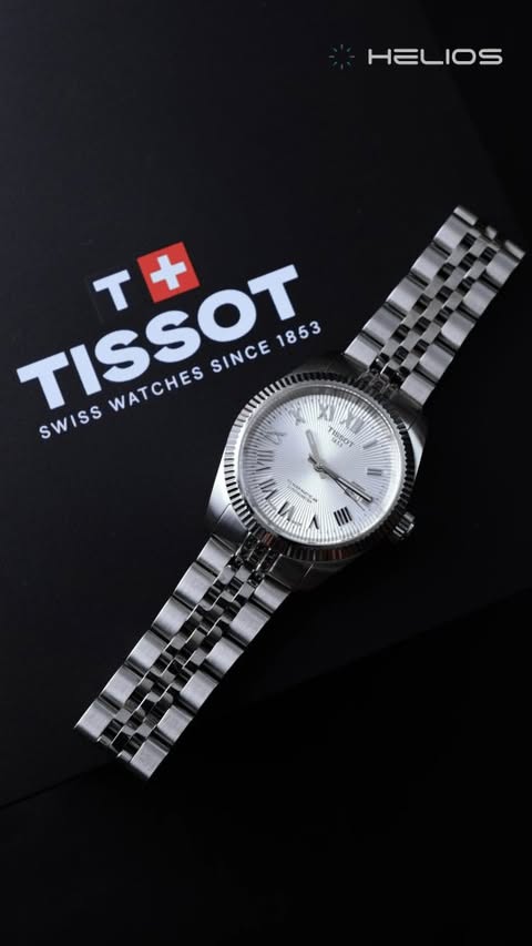 Instagram post by @helioswatches for TISSOT. Caption reads: Fluted steel. Swiss precision. The....