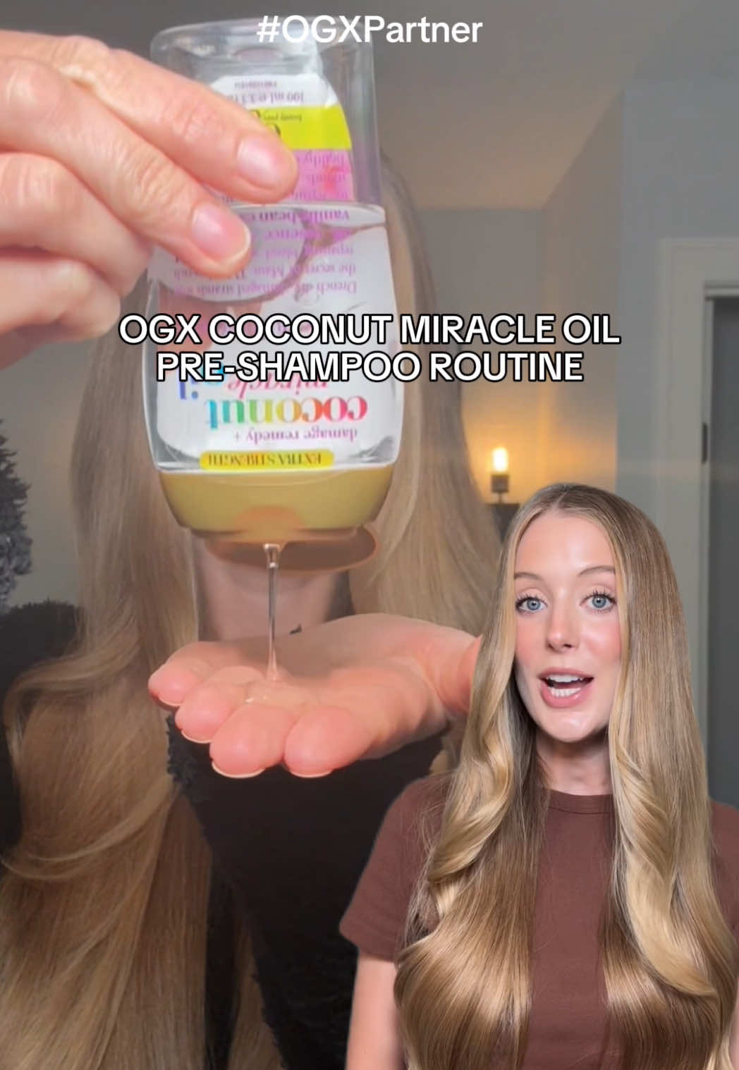TikTok post by @abbeyyung for OGX Beauty. Caption reads: #OGXPartner My step by step @OGX Beauty....