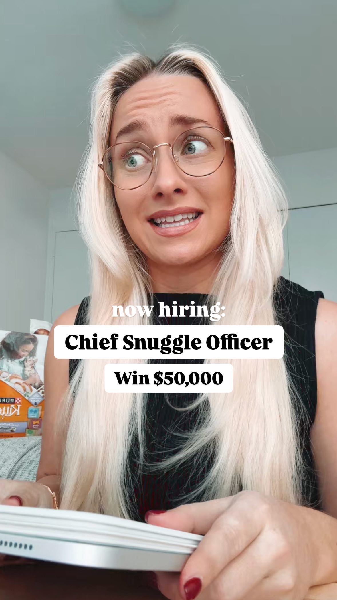 Instagram post by @advicewitherin for Purina. Caption reads: #ad Now Hiring! 🤪 Please submit your....