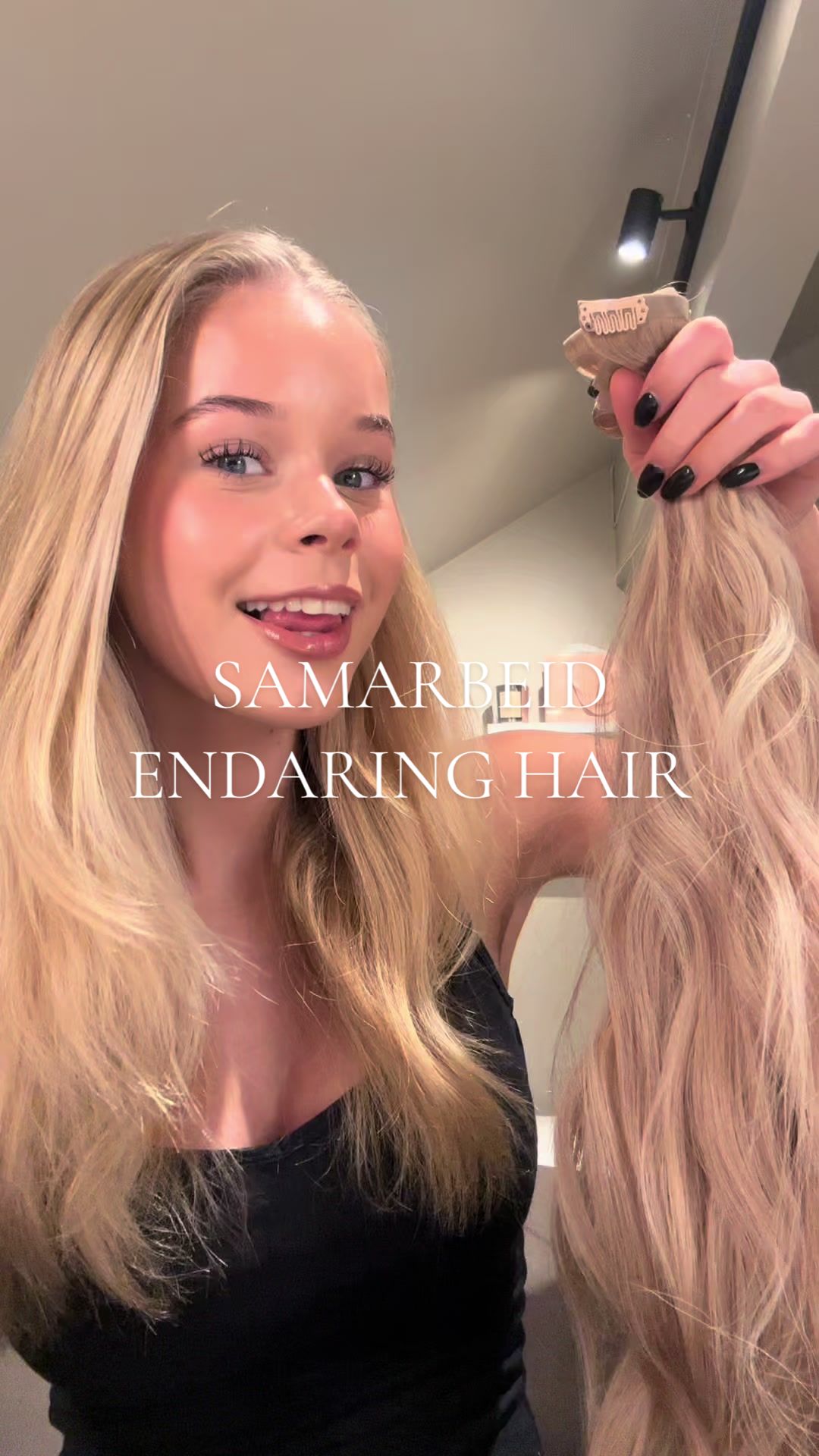 TikTok post by @marlenewillumsen00 for Endaring Hair. Caption reads: [...] de beste clip in extensions fra @Endaring....