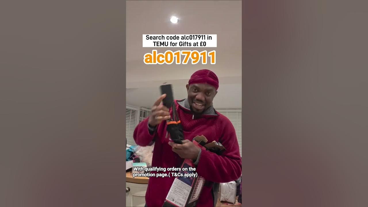 YouTube post by @jec-timitv for Click Discount. Caption reads: Search code alc017911 in TEMU for Gifts at £0 !....