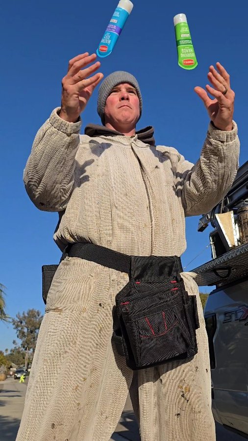 Instagram post by @mr.mrs.beerescue for O’Keeffe’s Company. Caption reads: San Diego ‘cold front’ (aka 59°F panic) ❄️🐝 Bee....