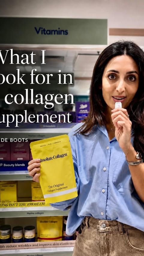Instagram post by @drpyal for Absolute Collagen. Caption reads: [...] I popped into Boots to look at the Absolute....