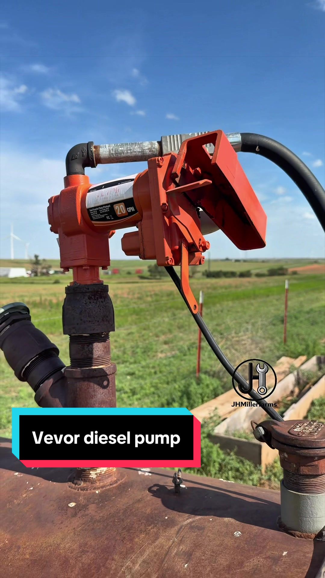 TikTok post by @jhmillerfarms2020 for VEVOR US. Caption reads: Fueling up the skid steer #farmtok #jhmillerfarms....