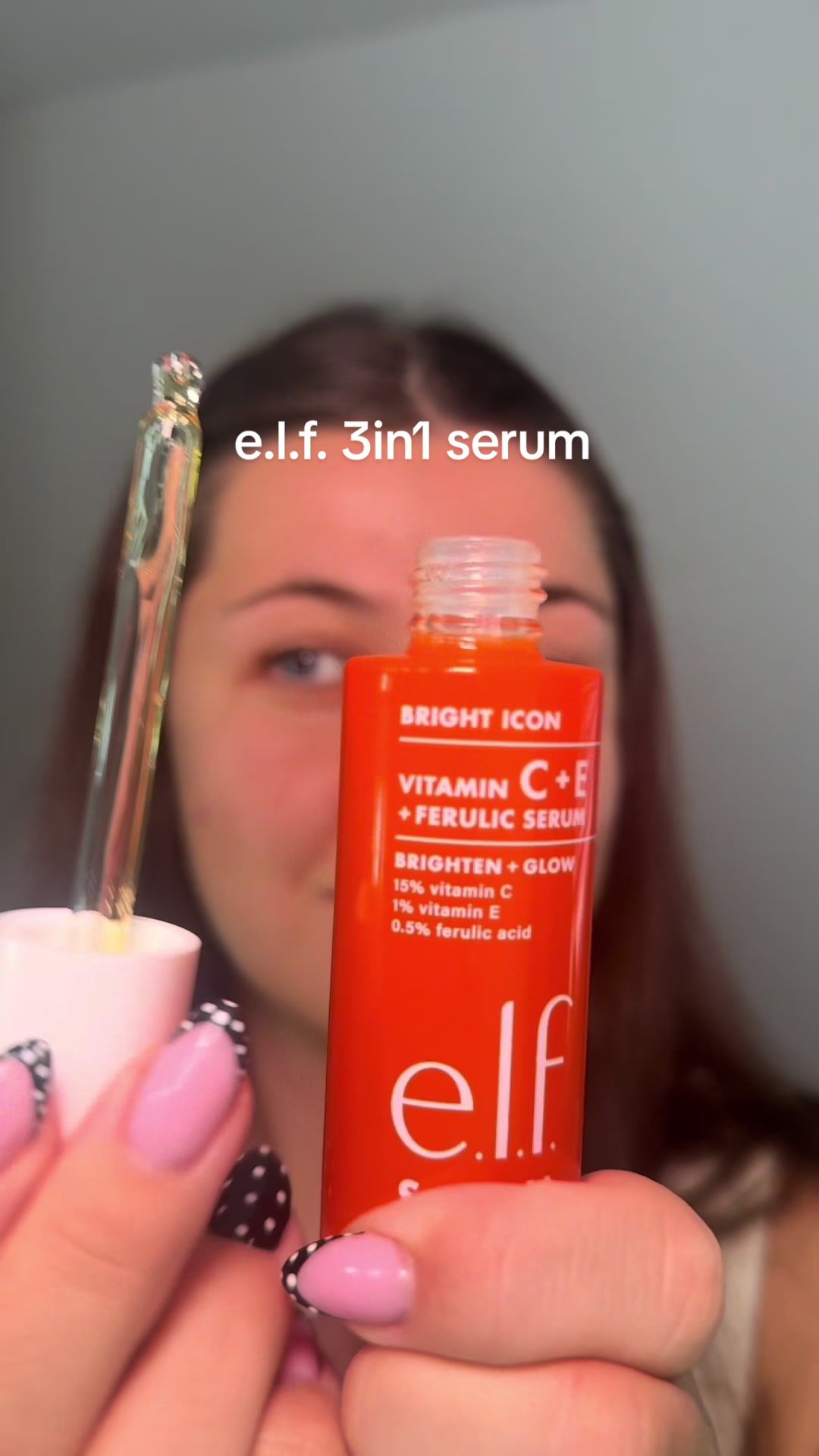 TikTok post by @jasminemayxx for e.l.f. Cosmetics. Caption reads: [...] E and Ferulic Acid ✨ @e.l.f. Cosmetics UK....