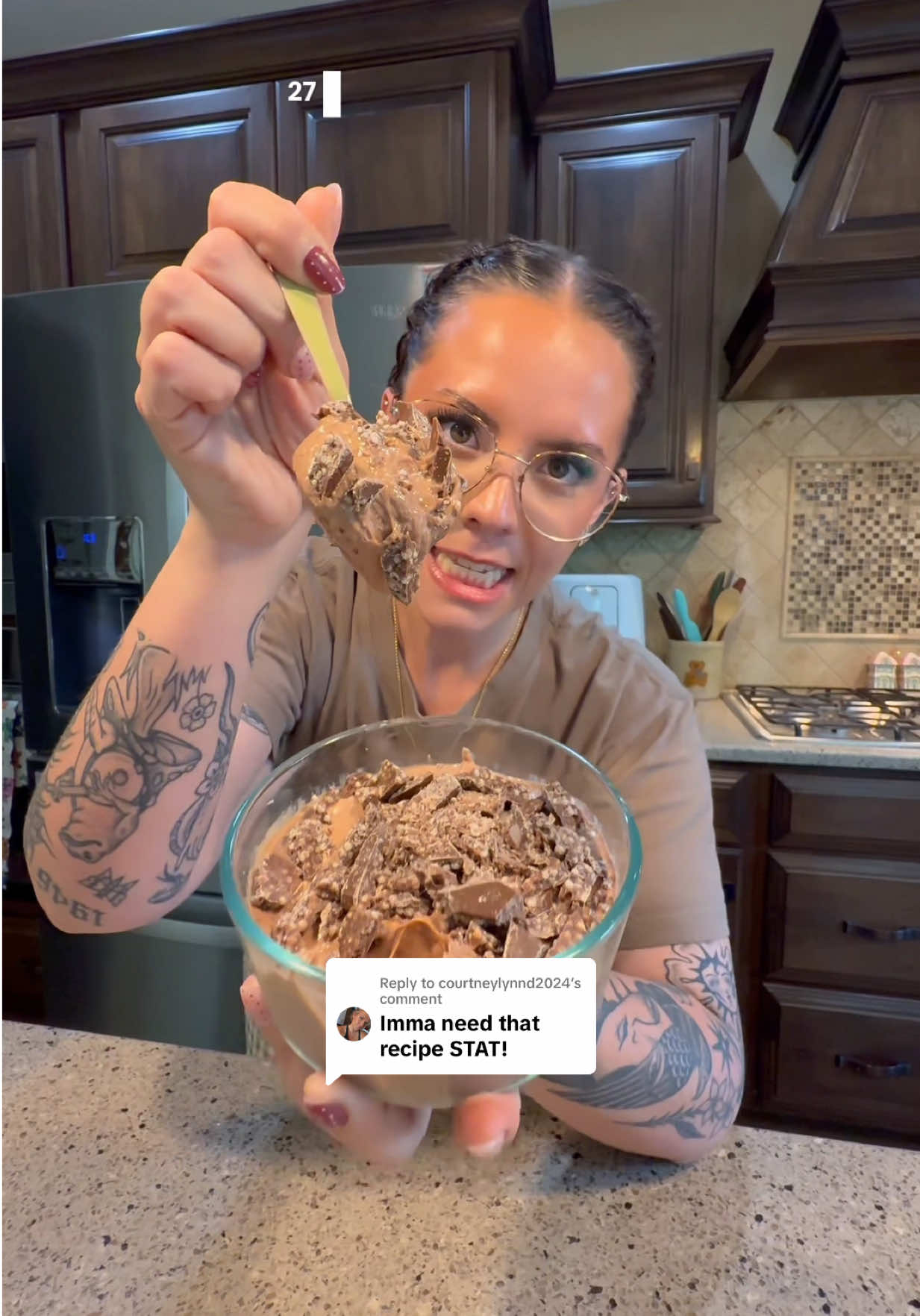 TikTok post by @jenna_bariatricbestie for Clean Simple Eats. Caption reads: [...] - 1 scoop chocolate brownie batter @Clean....
