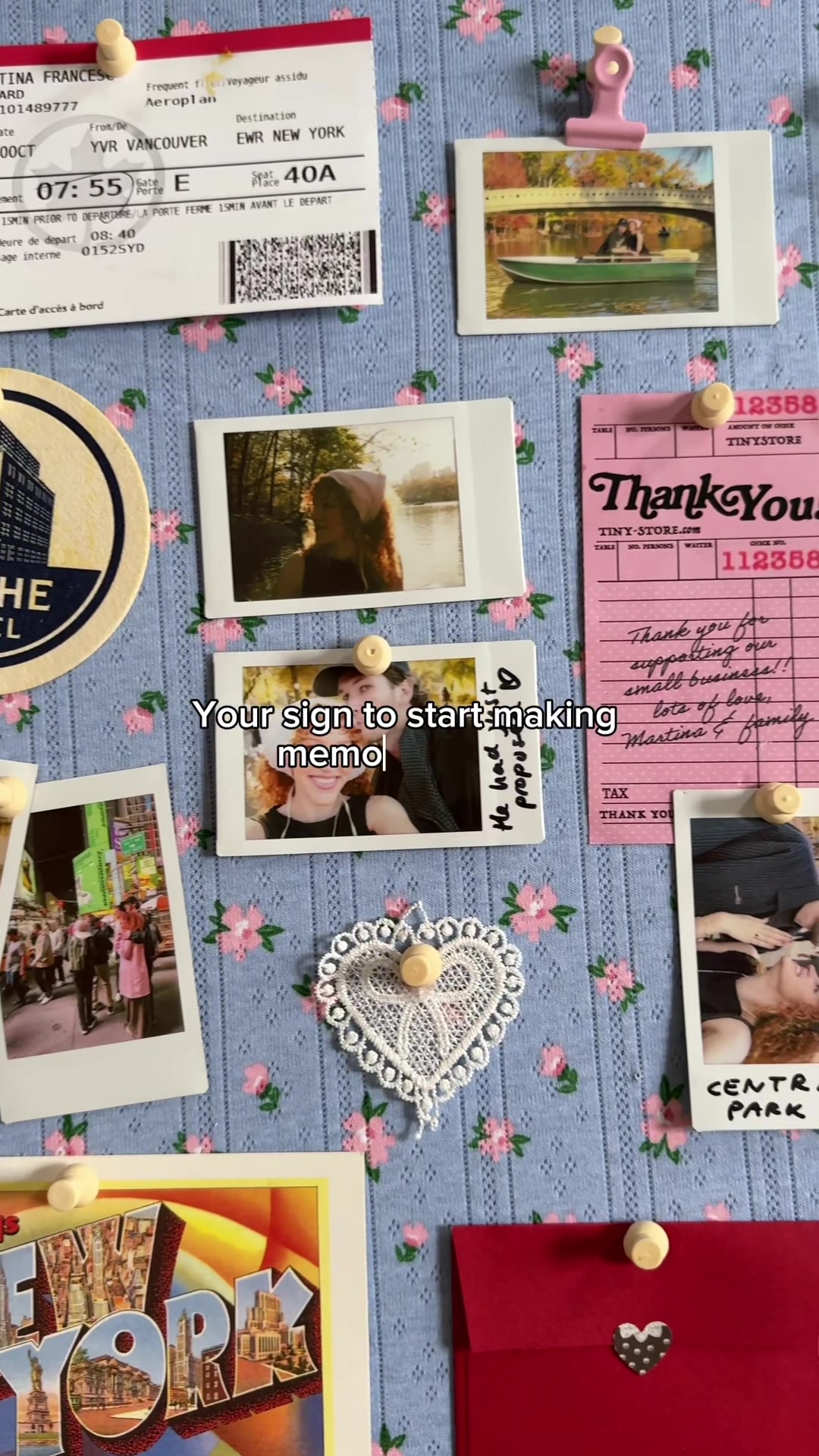 TikTok post by @martina_calvi_ for Instax. Caption reads: ✂️ I’ve been building memory boards again by....