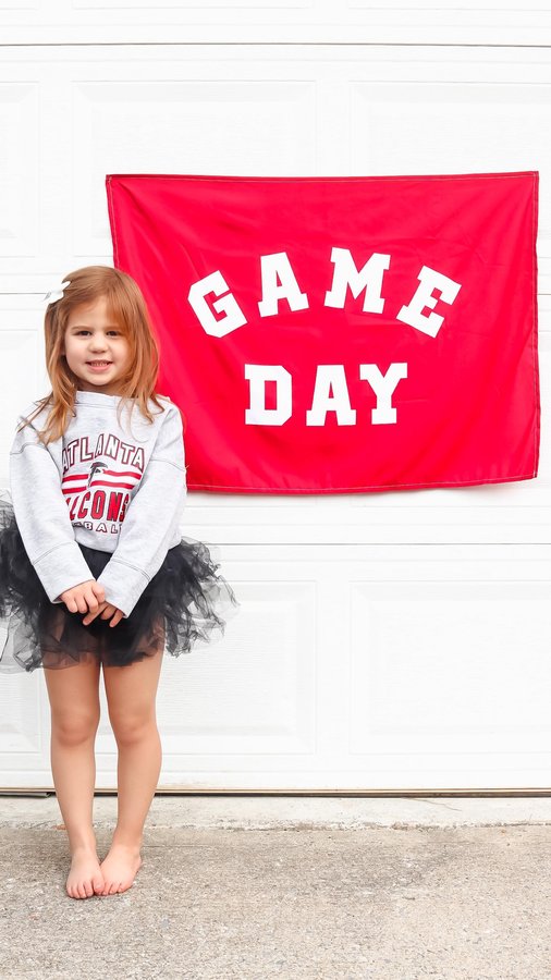 Instagram post by @keriannbritt for iloveplum. Caption reads: When Dad dresses you for game day ❤️vs when Mom....