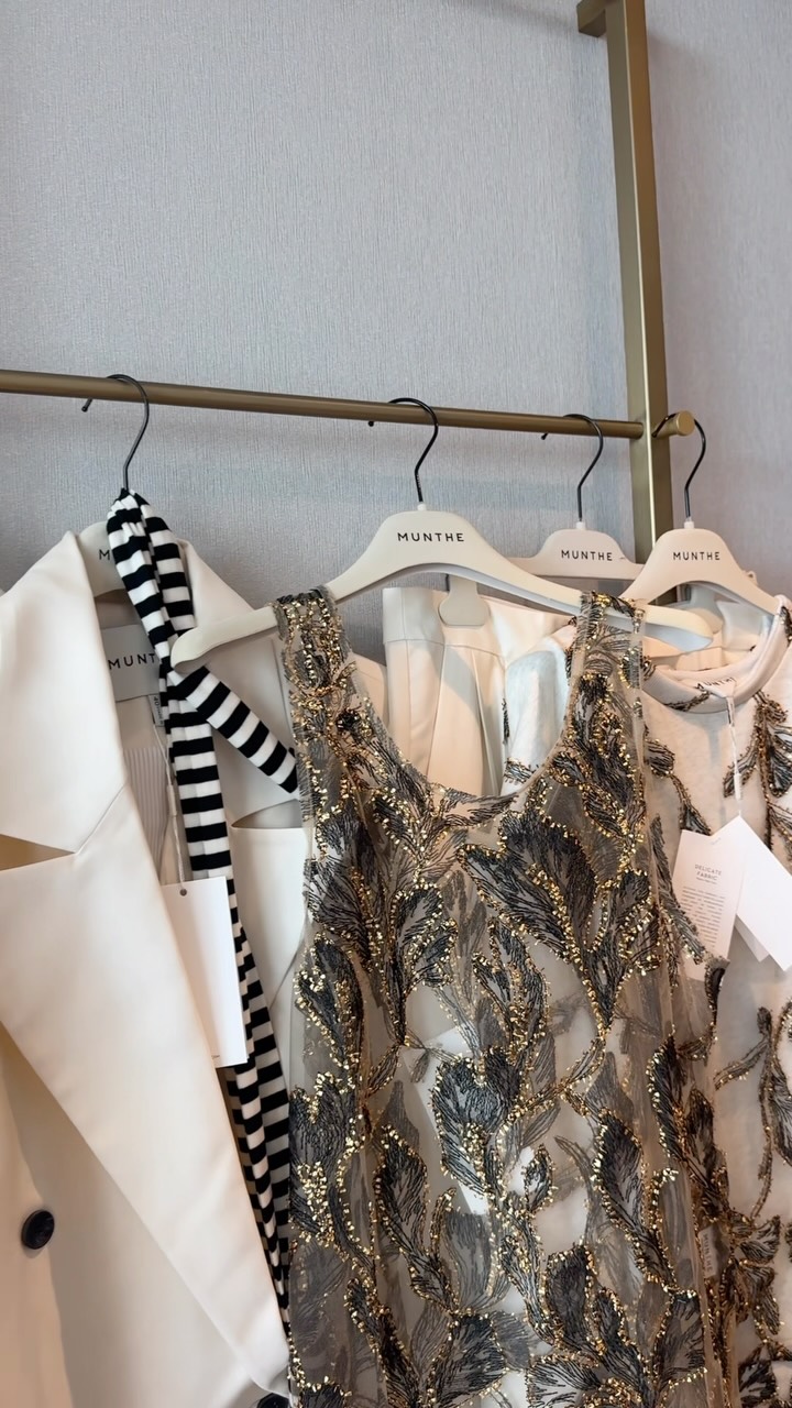 Instagram post by @corinagaffey for Munthe. Caption reads: Help me decide what to wear to the @muntheofficial....