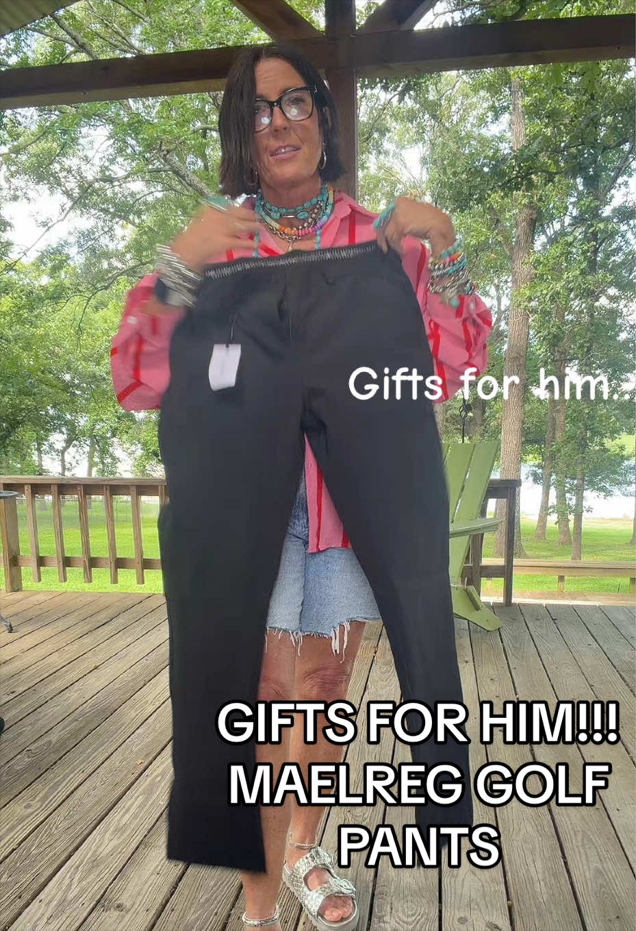 TikTok post by an influencer for MAELREG. Caption reads: GIFTS FOR HIM!!! MAELREG GOLF PANTS…#golf....
