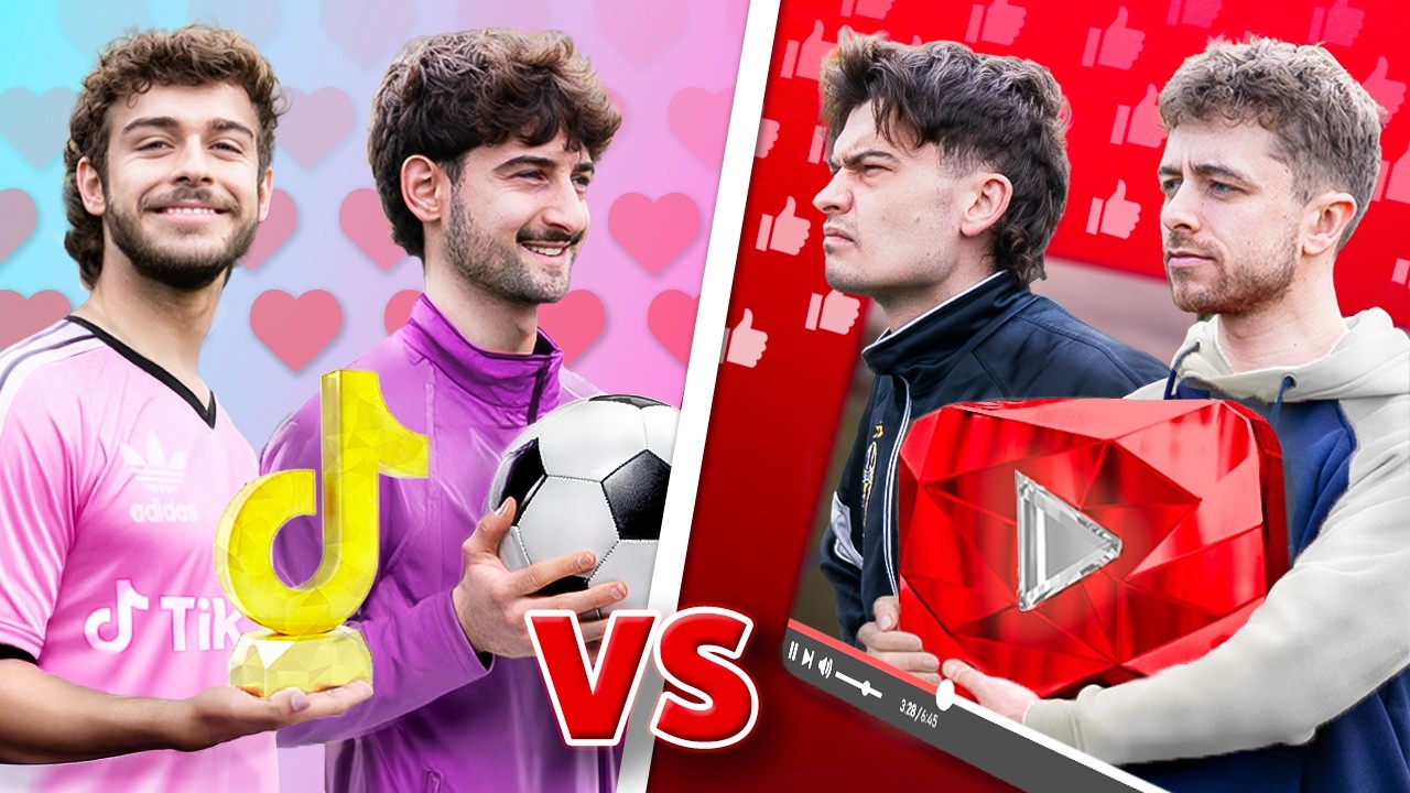 YouTube post by @chrismd10 for Displate. Caption reads: YOUTUBERS vs TIKTOKERS Football Challenges.