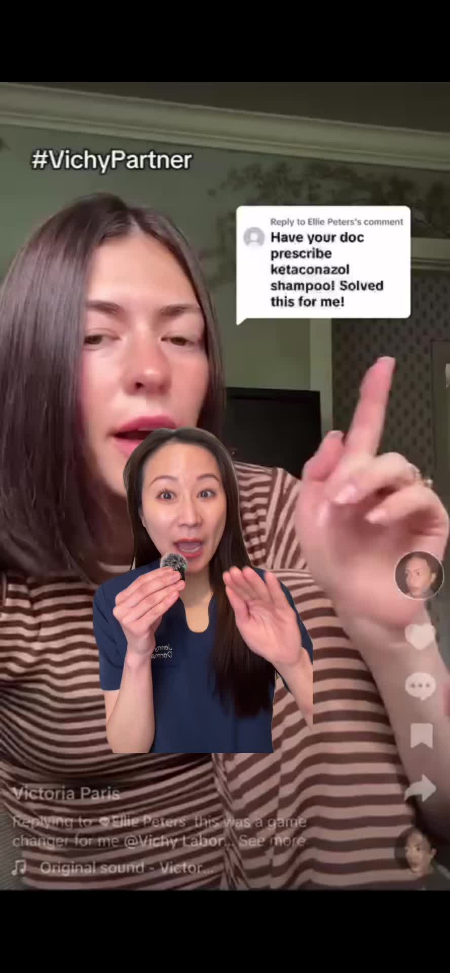 TikTok post by @drjennyliu for Vichy Laboratoires. Caption reads: Dandruff shampoo that actually leaves your hair....