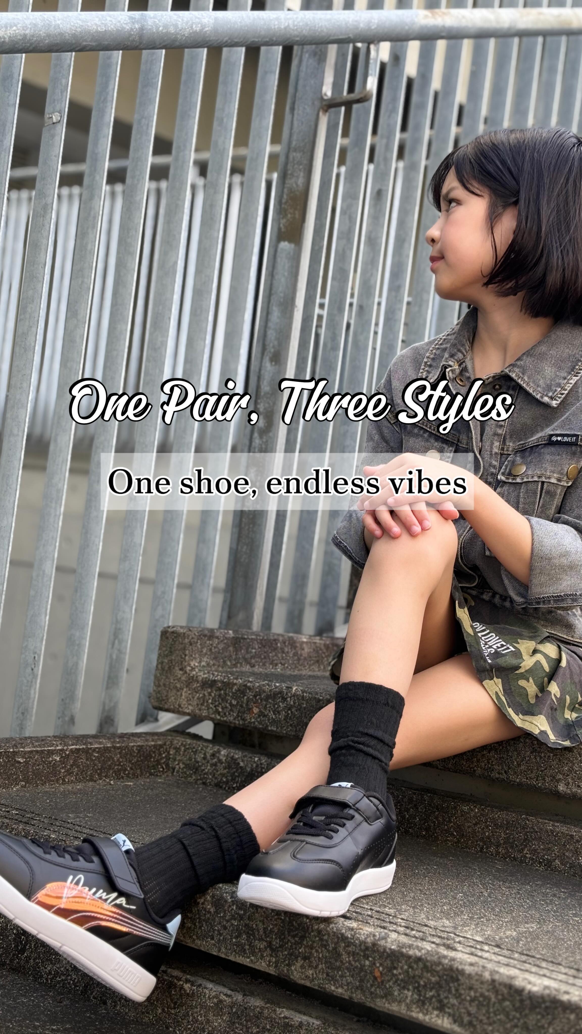 Instagram post by @sa_chan.1010 for ABC-MART KIDS. Caption reads: 👟 One pair, three ways to shine
From street cool....