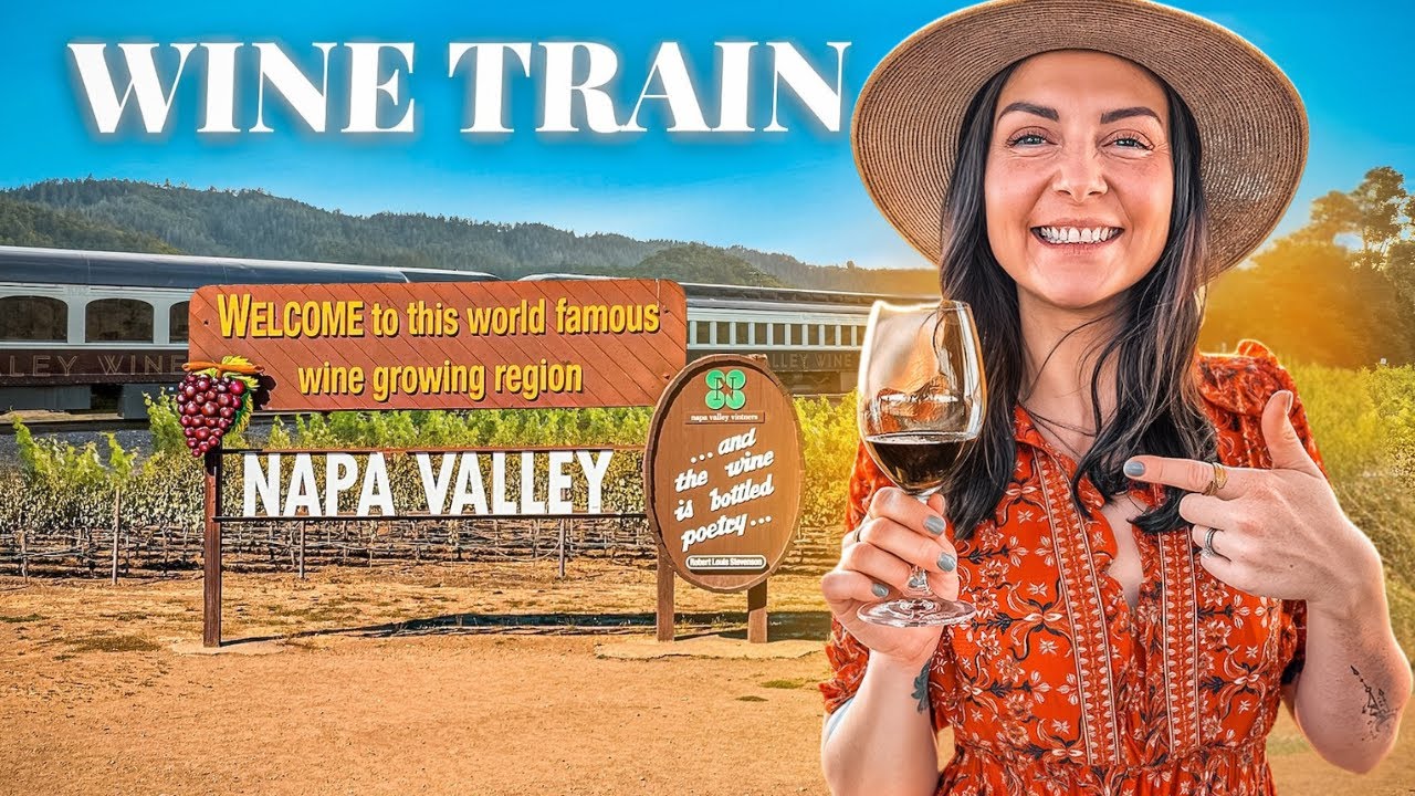 YouTube post by @chloeandludvig for Hotels.com. Caption reads: I Rode the Napa Valley Wine Train and THIS....