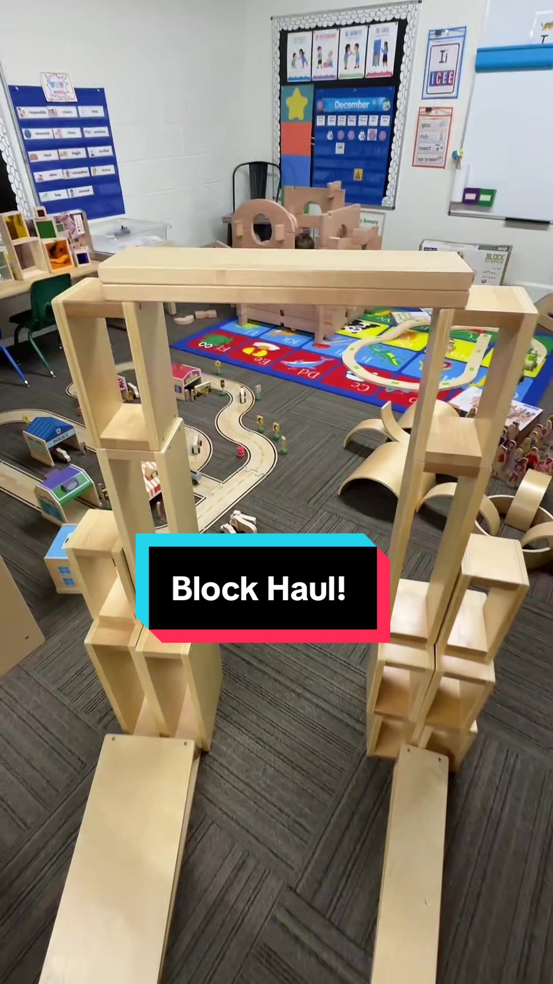 TikTok post by @preschoolvibes for Guidecraft. Caption reads: [...] we added to our block center from Guidecraft....