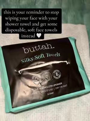 TikTok post by @drkwds for Buttah Skin. Caption reads: @Buttahskin #skin #skincare #facetowels #acne....