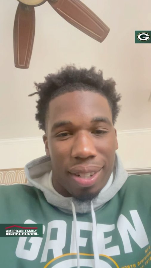 Instagram post by @edgerrin.cooper for American Family Insurance. Caption reads: @edgerrin.cooper is pumped to go! 💪😤....