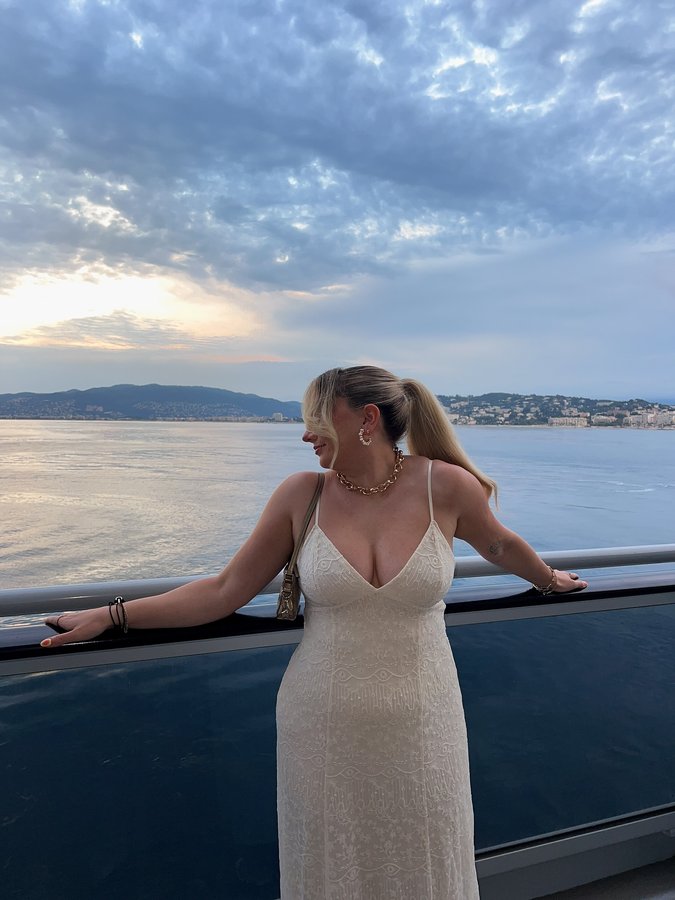 Instagram post by @gxsia for Estella Bartlett. Caption reads: cannes & monaco ✨

#zara #summerstyle....