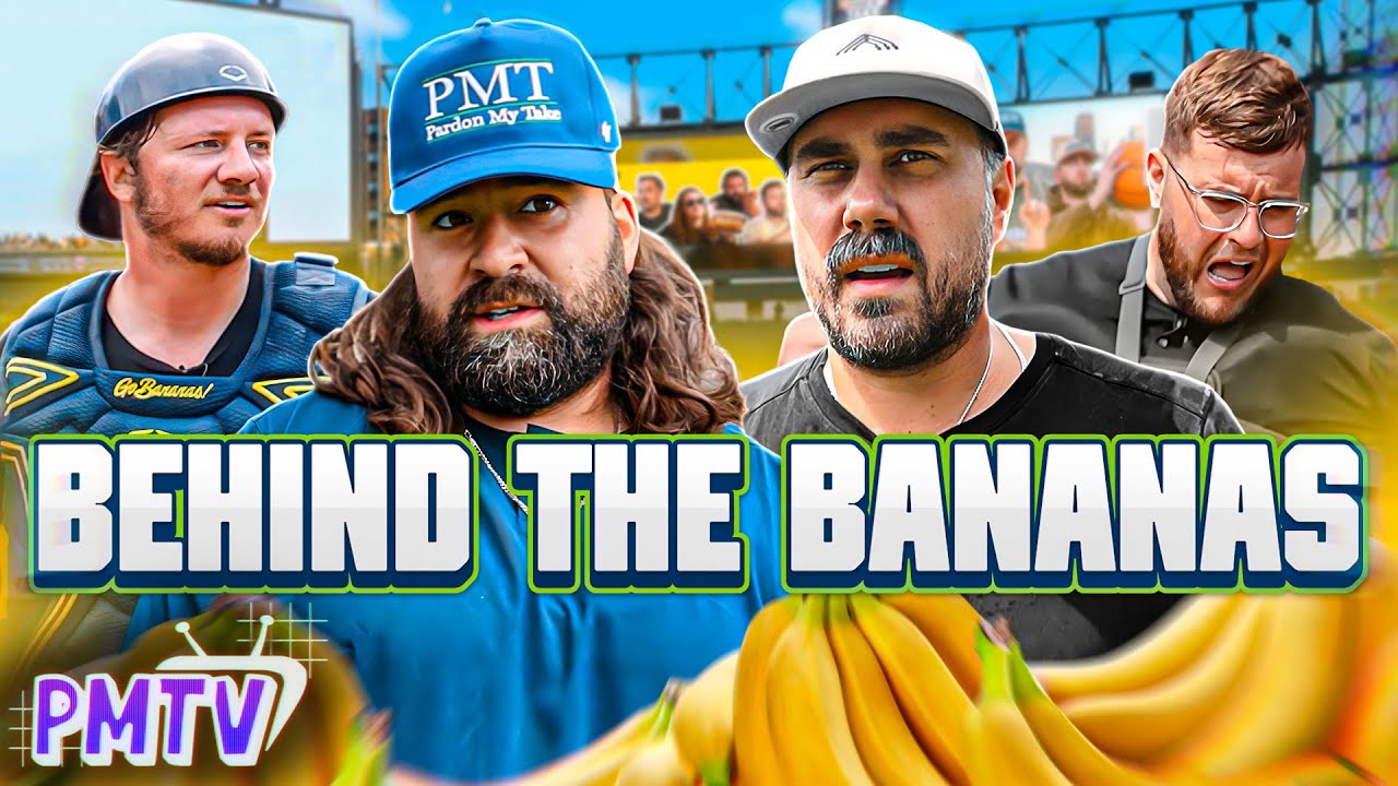 YouTube post by @PardonMyTakePodcast for Barstool Sports. Caption reads: Behind The Scenes: Max Gets 6 Outs Against The....