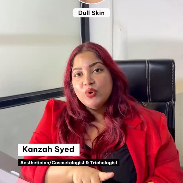 Instagram post by @itskanzahsyed for HK Vitals. Caption reads: Comment “link” for product 🔗 

✨Clear skin isn’t....