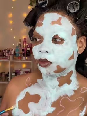 TikTok post by @glambeatzbyzee for Blend Bunny Cosmetics. Caption reads: [...] Brands I used @UCANBE face paint @Blend....