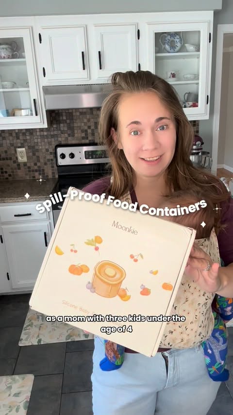 Instagram post by @occupationalemily for Moonkie. Caption reads: Our spill-proof containers from @moonkie_official....