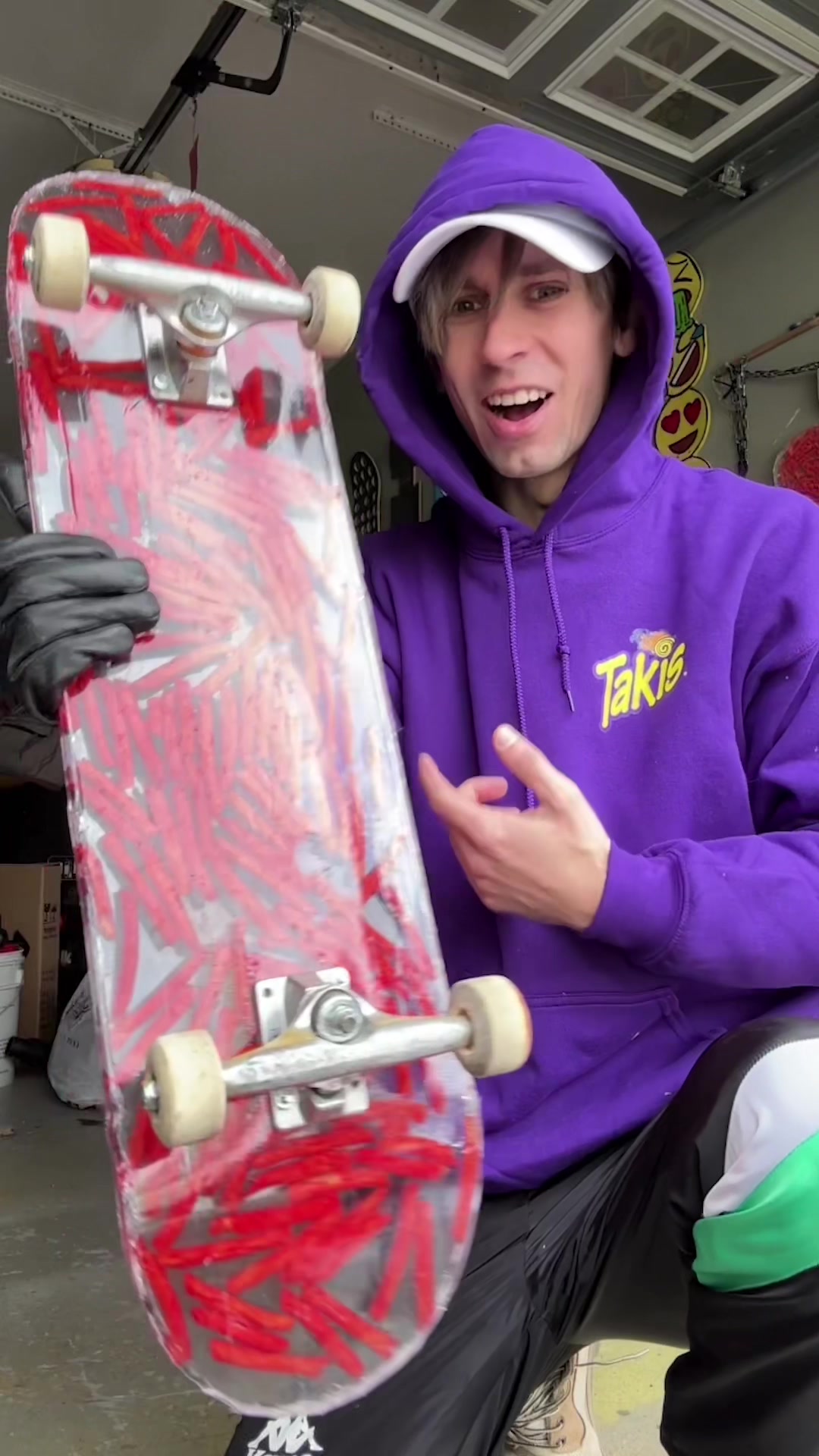 TikTok post by @antonxmi for Takis. Caption reads: #ad WORLD’S HOTTEST SKATEBOARD EVER!? @Takis....