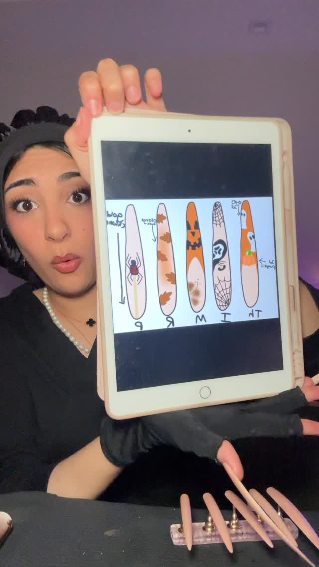 Instagram post by @randa.rosaa for Modelones. Caption reads: Creating the xxxxxl fall nails yall drew (Pt.....