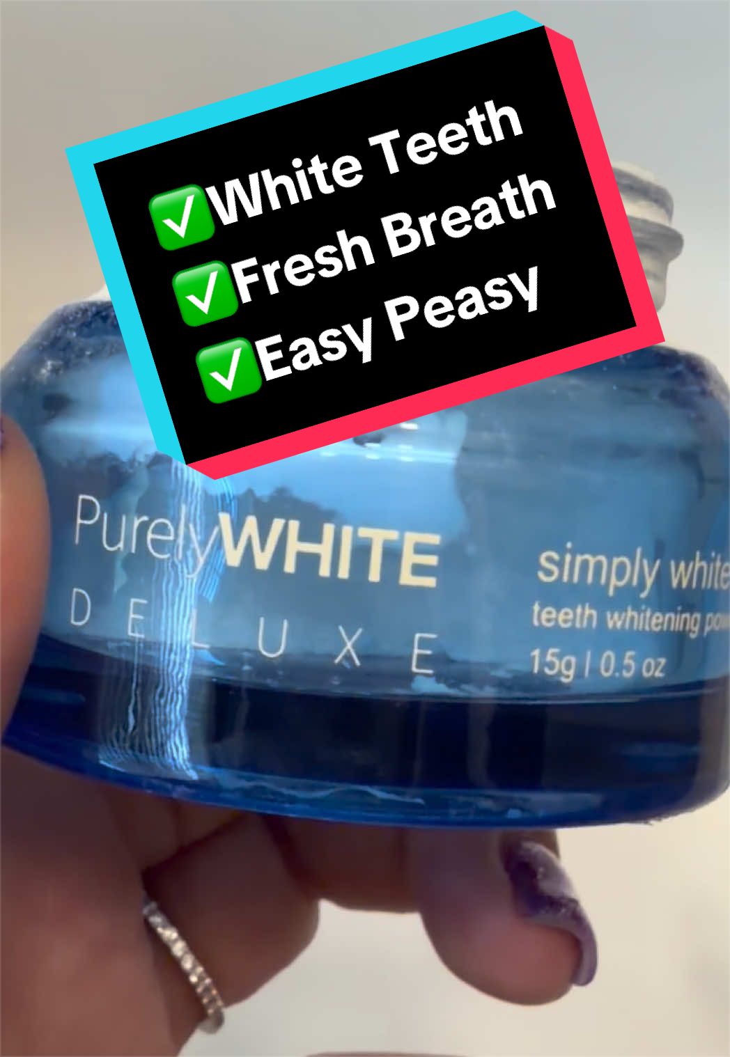 TikTok post by @sassicass_twitchofficial for PurelyWHITE Deluxe. Caption reads: [...] #teethcare #selfcare @Mrs. B....