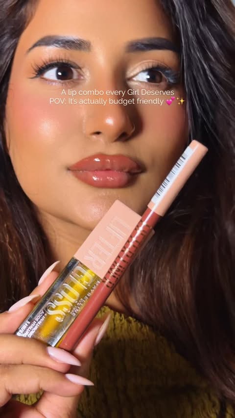 Instagram post by @aliya.dxb for Maybelline New York. Caption reads: I’ve been wanting to try the “Lifter Gloss” Lip....