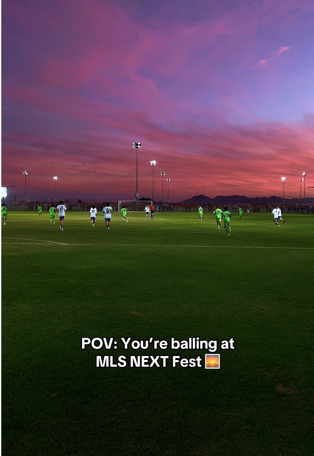 TikTok post by @risingballers for Major League Soccer. Caption reads: The sunset is a paid actor 😮✨ @MLS NEXT....