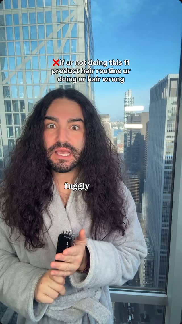 Instagram post by @mattloveshair for Living Proof. Caption reads: eleven (minus ten) hair product routine 💁‍♀️💁‍♀️....