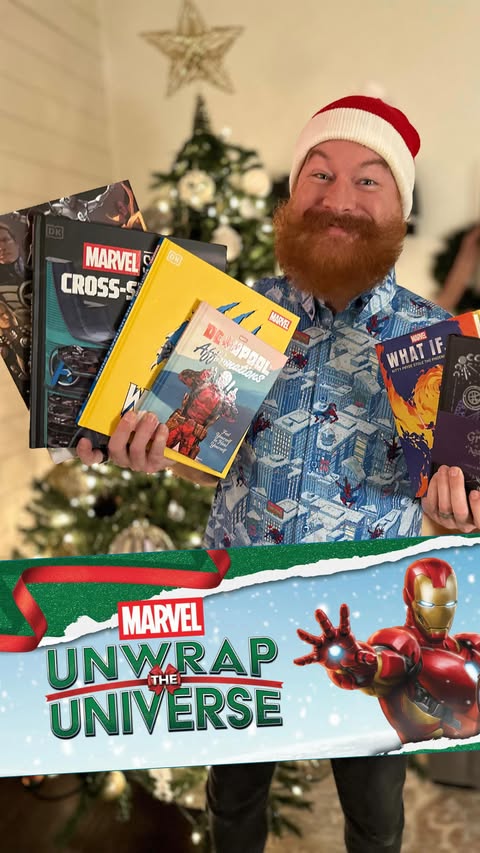 Instagram post by @pizzabeardparty for Disney Publishing Worldwide. Caption reads: Give the gift of Marvel this holiday season with....