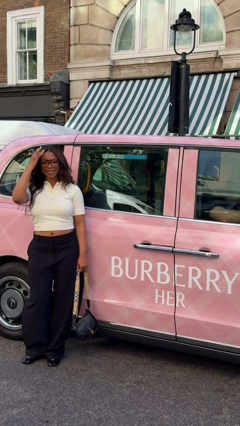 Instagram post by @funmimonet for Burberry. Caption reads: London with @burberrybeauty was unreal 🍒 The new....