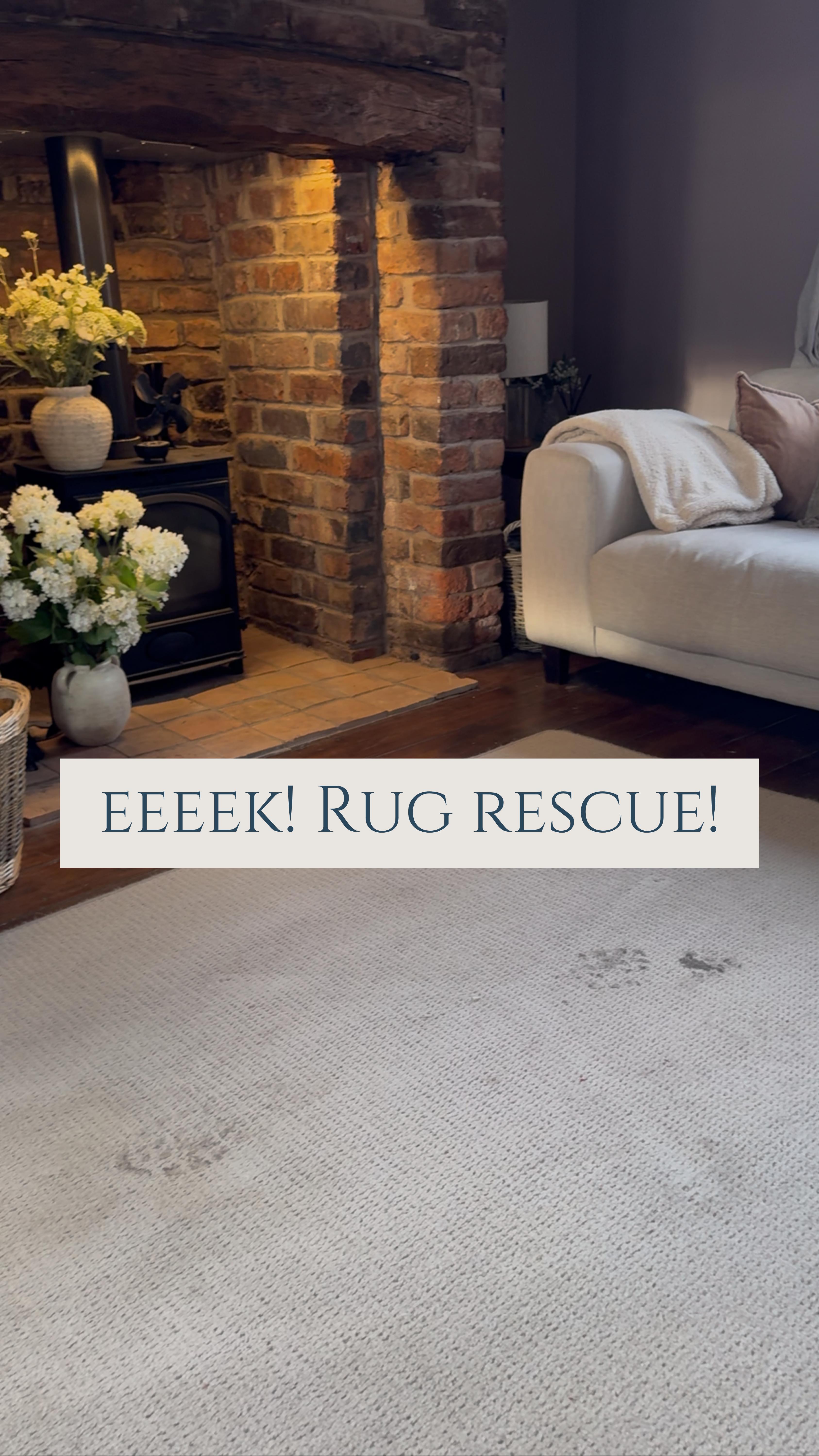 Instagram post by @rebeccainthecottage for Bissell. Caption reads: Ad Our rugs and carpets have taken a hit during....