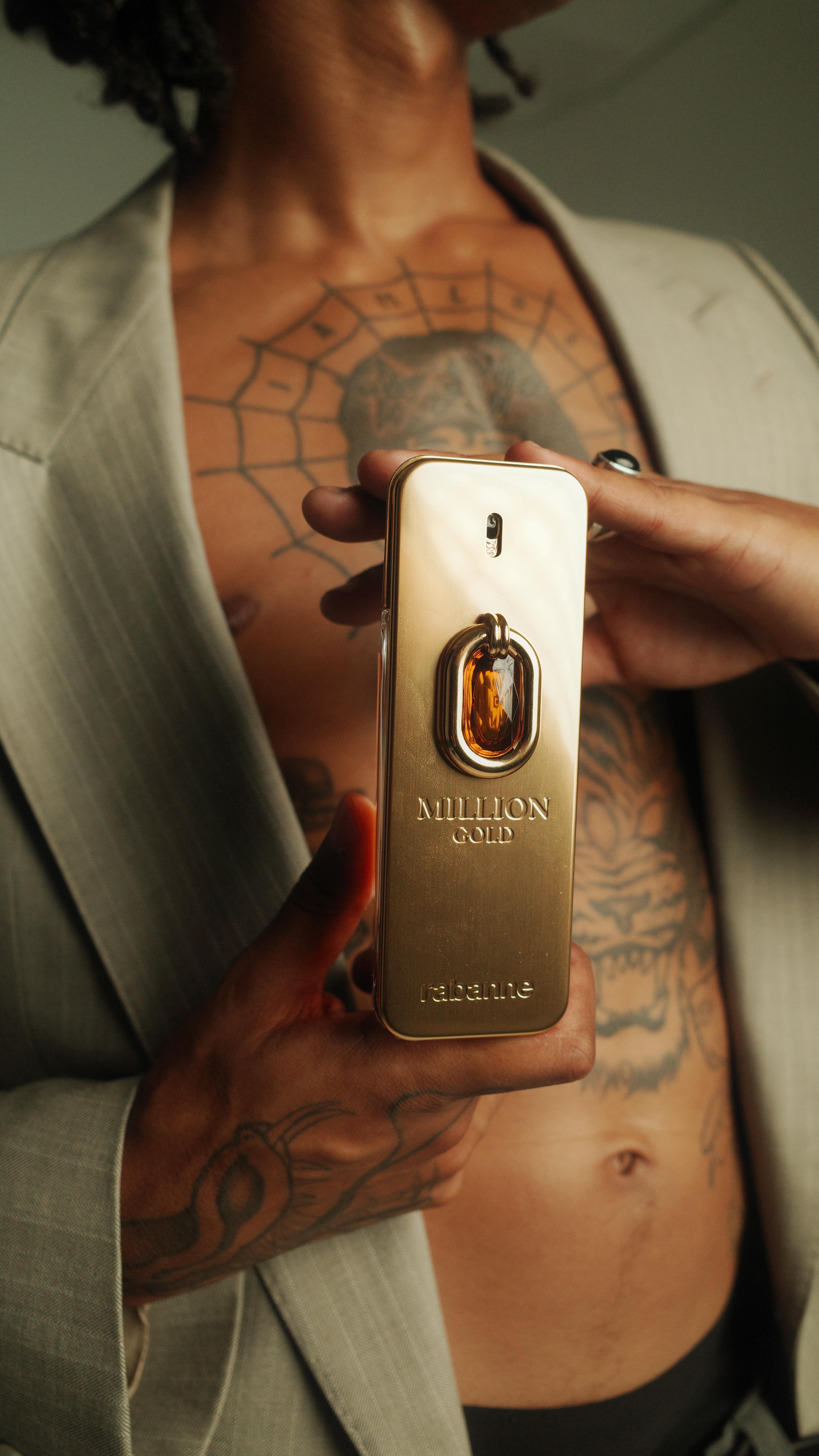 Instagram post by @moonscotty_ for rabanne. Caption reads: We asked the streets, MILLION GOLD ELIXIR from....