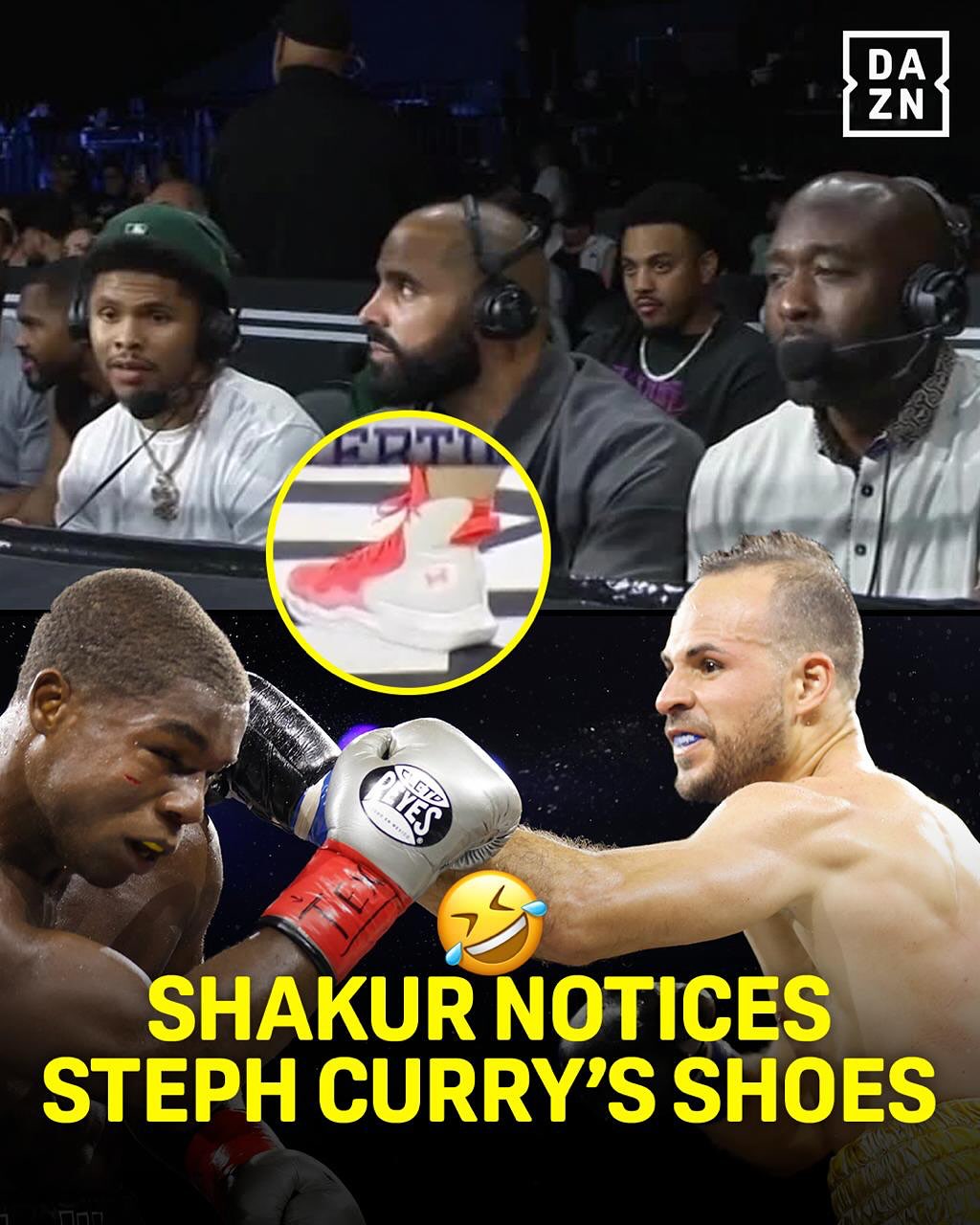 Instagram post by @overtimeboxing for Whistle. Caption reads: Shakur noticed Alamo boxing on Steph Curry’s....