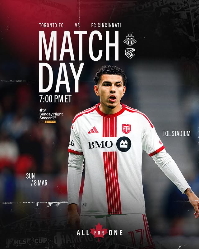 Instagram post by @torontofc for Continental Tire. Caption reads: Cincy away day Sunday Night Soccer pres. by....