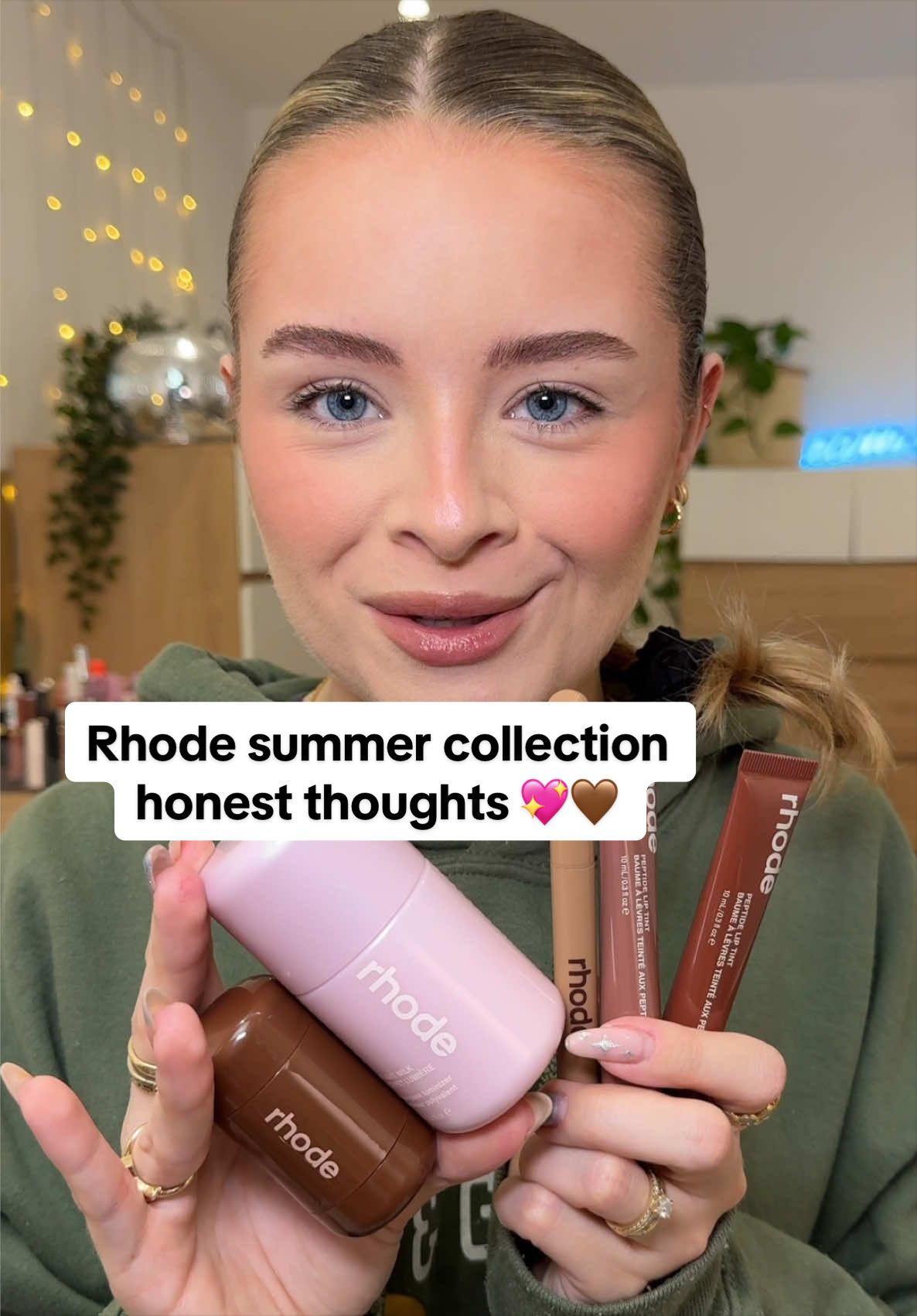 TikTok post by @sophdoeslife for Rhode. Caption reads: testing the new @RHODE summer collection! pocket....