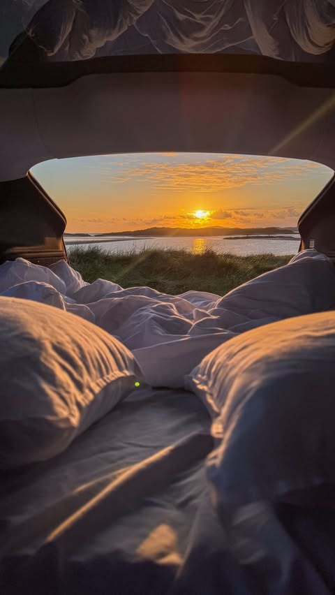 Instagram post by @mariusmonaghan for Tesla. Caption reads: Perfect sunset camp with the Tesla air mattress....