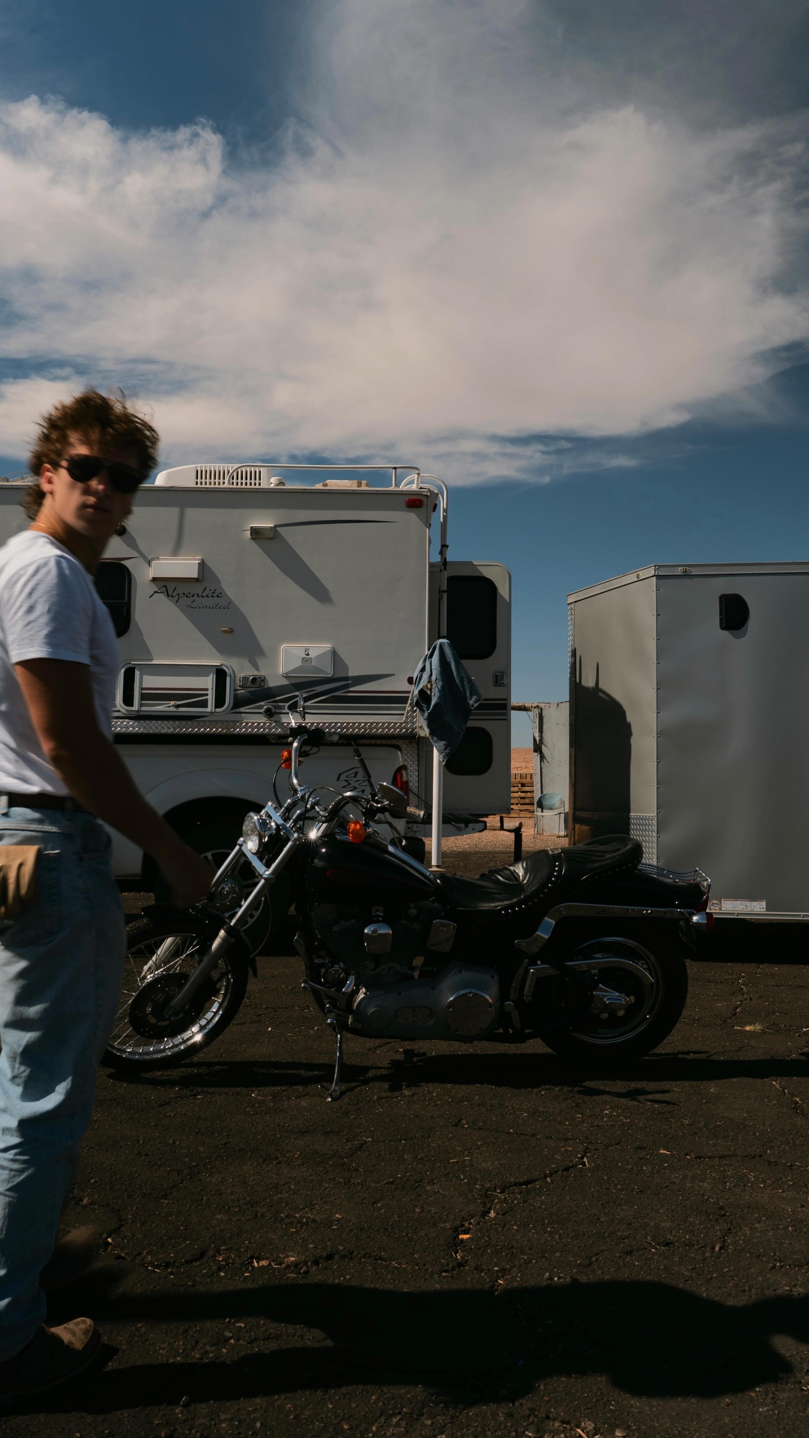 Instagram post by @alexanderjamestravel for Biltwell. Caption reads: Packed up the 99’ Softail and headed into Zion....